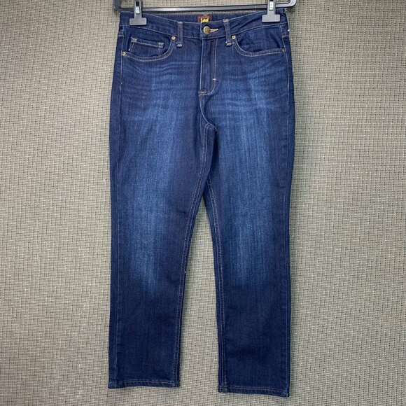 Lee Womens Size 8 Short Blue Mid-Rise Skinny Jeans Dark Wash Stretch Denim - Picture 1 of 9